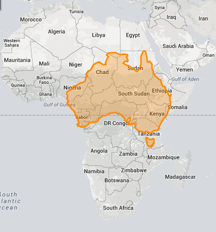 Just for perspective here is the size of Australia versus Africa