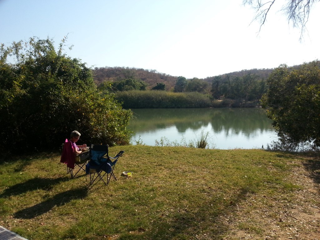 Looking over the Kunene River towards Angola at breakfast