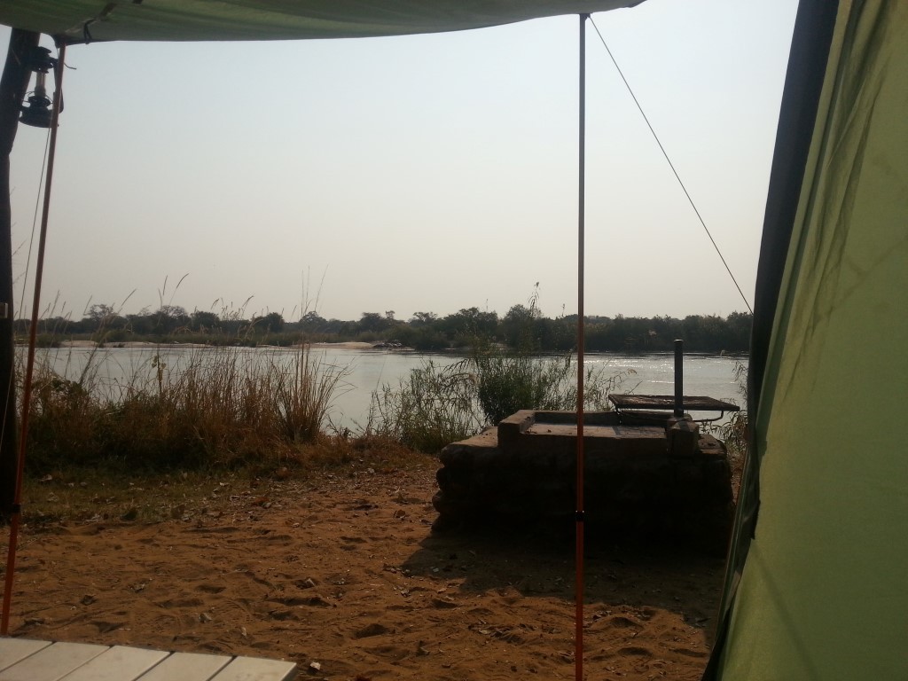 Camped on Okavango River you can see the Hippos on the other side