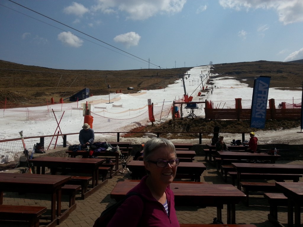 So little snow at Afriski, next to the dry hills of Lesotho