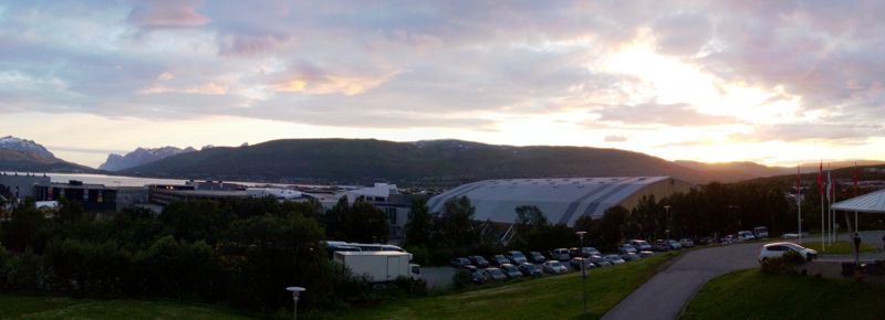 Picture taken of Tromso from our hotel room at about quarter past midnight. The sun is still up but hidden behind mountains